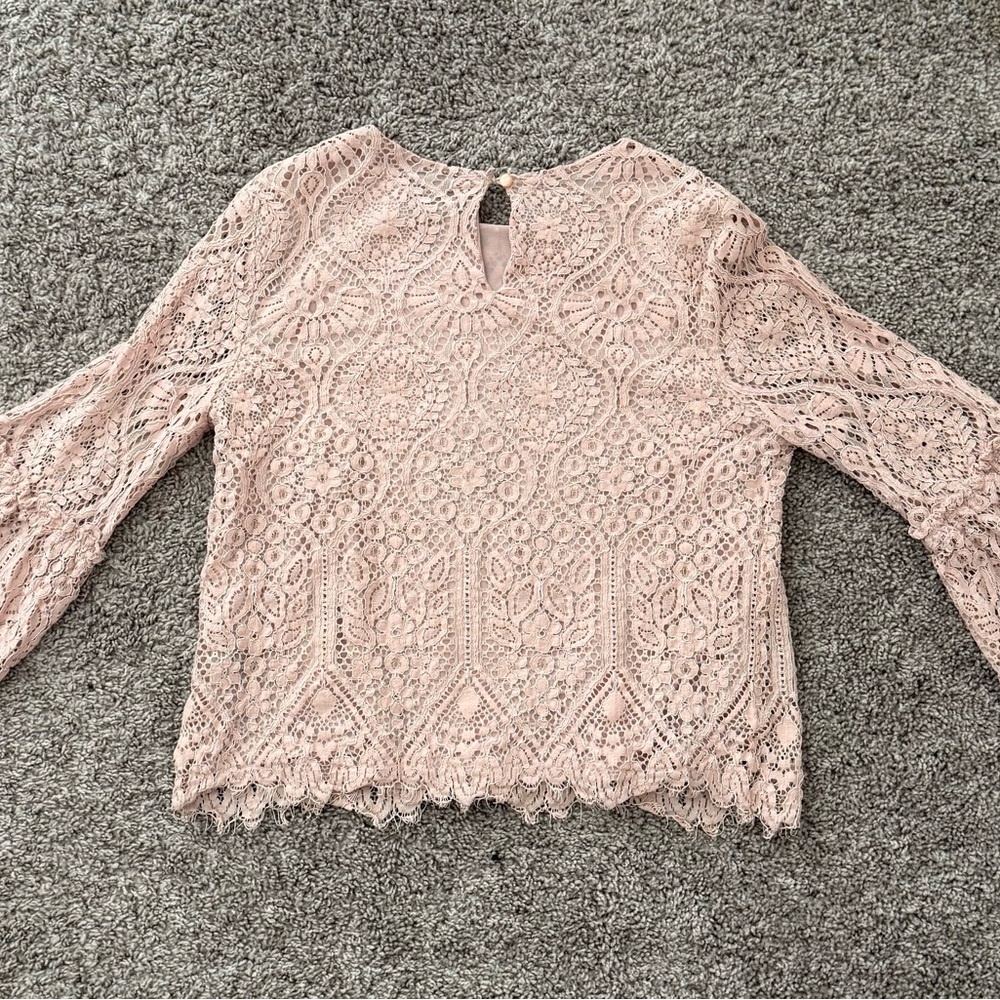 Worthington Pink Crochet Lace Blouse
